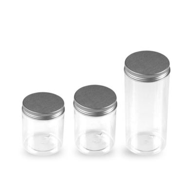 250g Vidalı Kapaklı Plastik PET Plastik Kavanozlar Metal Kapaklı Çerez Plastik Gıda Saklama Kavanozları